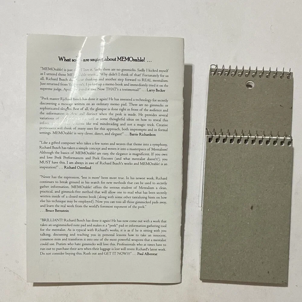 Richard Busch MEMOrable Mentalism Manuscript Signed Complete Props 2005